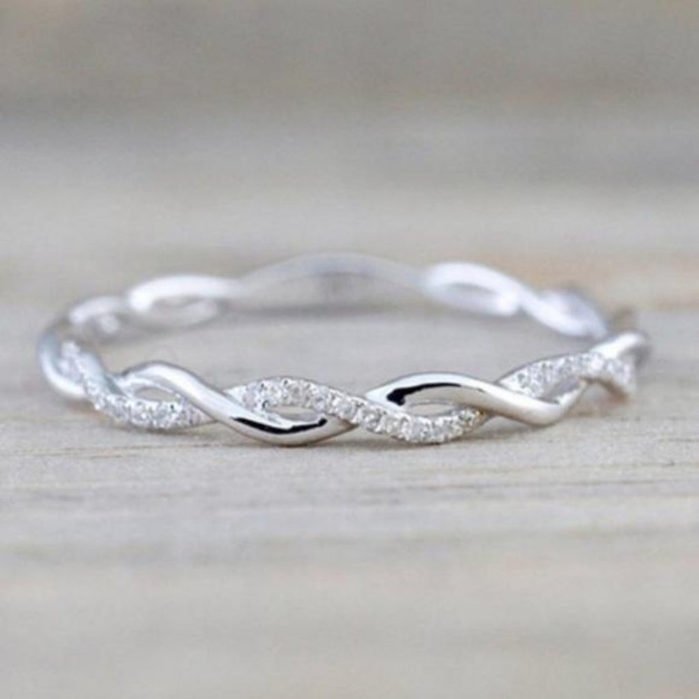 STERLING SILVER DIAMOND TWISTED ETERNITY RING, CUTE RING, SHINY RING.